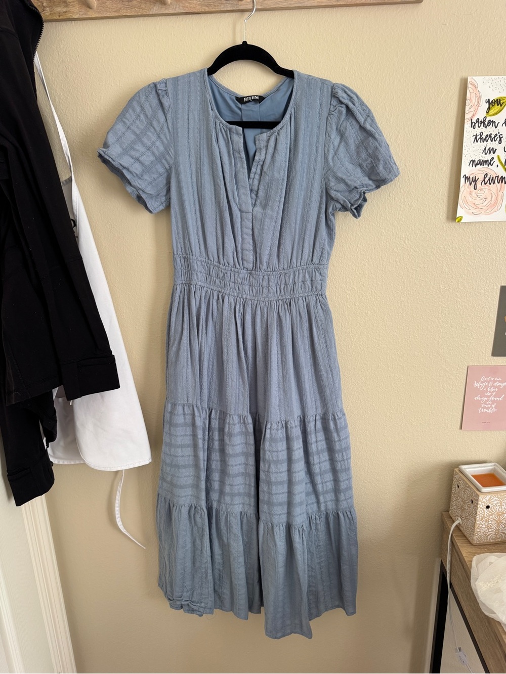 Light Blue Midi Dress with Smocked Waist